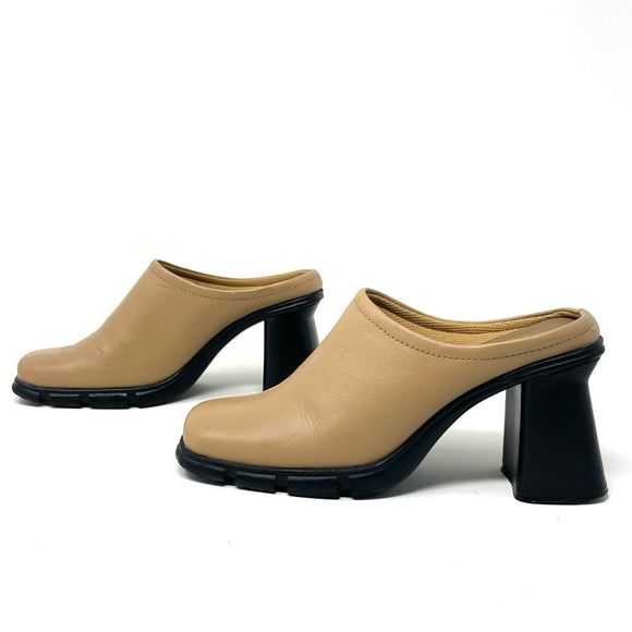 Vintage 90s Y2K Wanted Square Toe Tan Leather Heeled Mules Size 6 - Picture 5 of 11